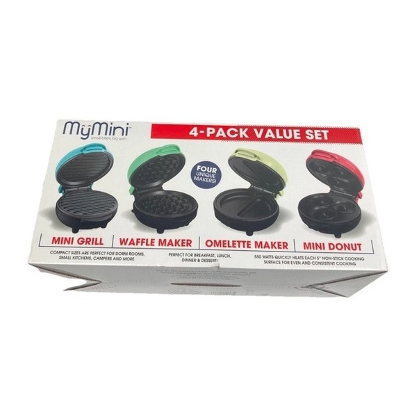 NIB MyMini 4-in-1 Appliance Set – Mini Grill, Waffle Maker, Omelette & Donut Mak - Picture 3 of 6